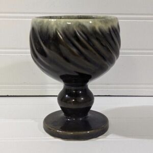 Vtg Hull Pottery Imperial Swirl Pedestal Goblet Planter F5 Green Drip Glaze